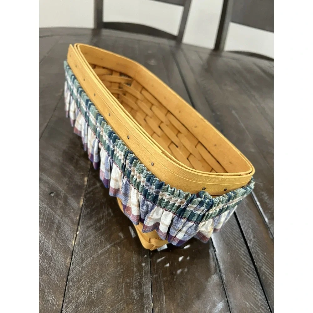 Vtg 2002 Longaberger‎ Rectangle Bread Basket Plaid Skirt 12x5x5 Slanted